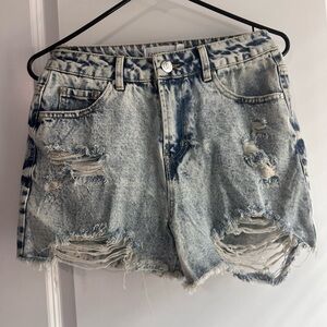 Fashion Nova Light Blue Distressed Jean Shorts